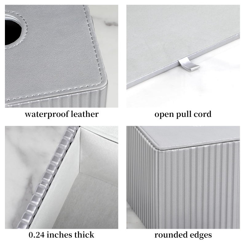 MEIBOOCH PU Leather Tissue Box Cover Rectangle Tissue Box Holder for 120-160 Count Box of Tissues (Silver) - Image 5